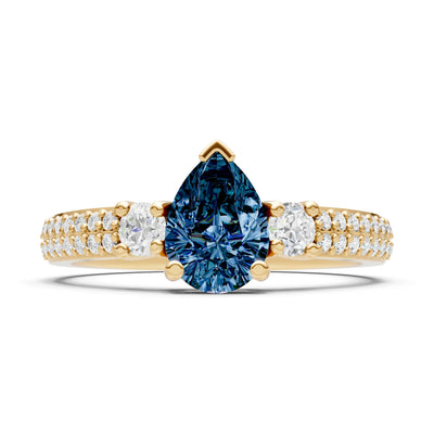 3 Stone Pear Gemstone Double Pave Band