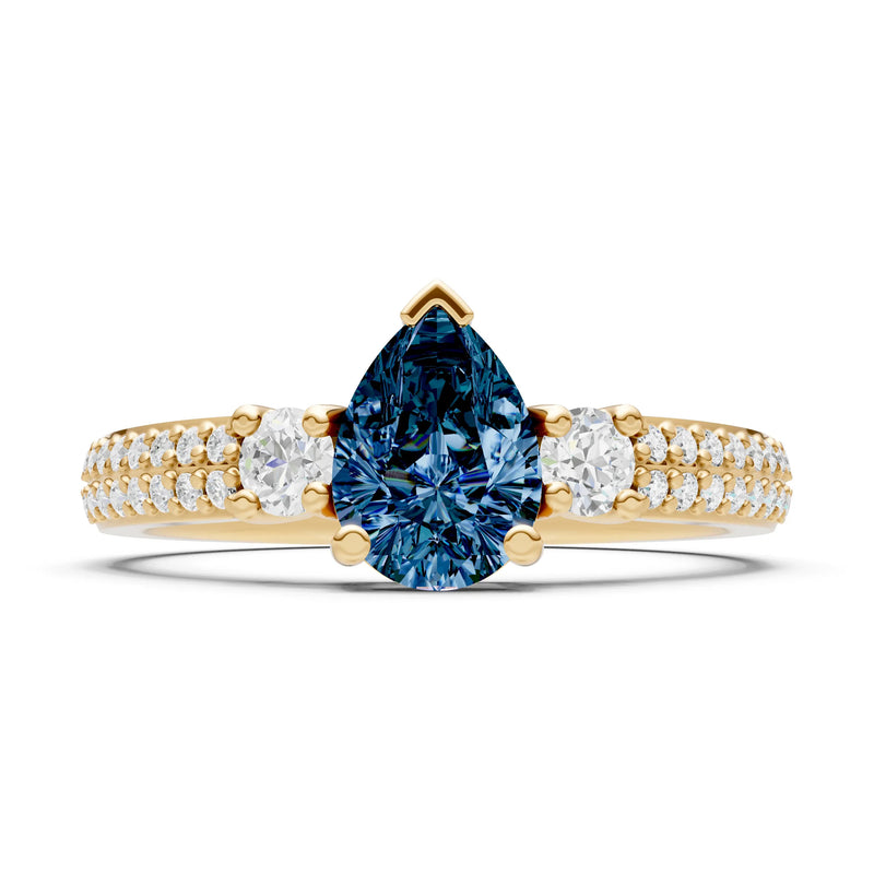 3 Stone Pear Gemstone Double Pave Band