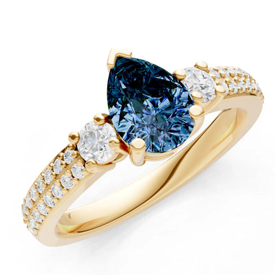 Alexandrite Three Stone Double Pear Cut Pave Band