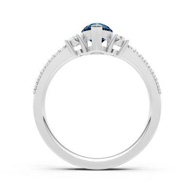 3 Stone Pear Gemstone Double Pave Band