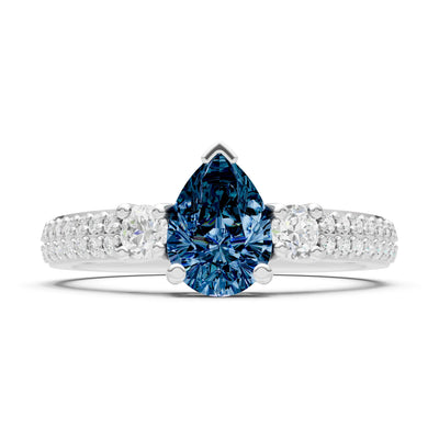 3 Stone Pear Gemstone Double Pave Band