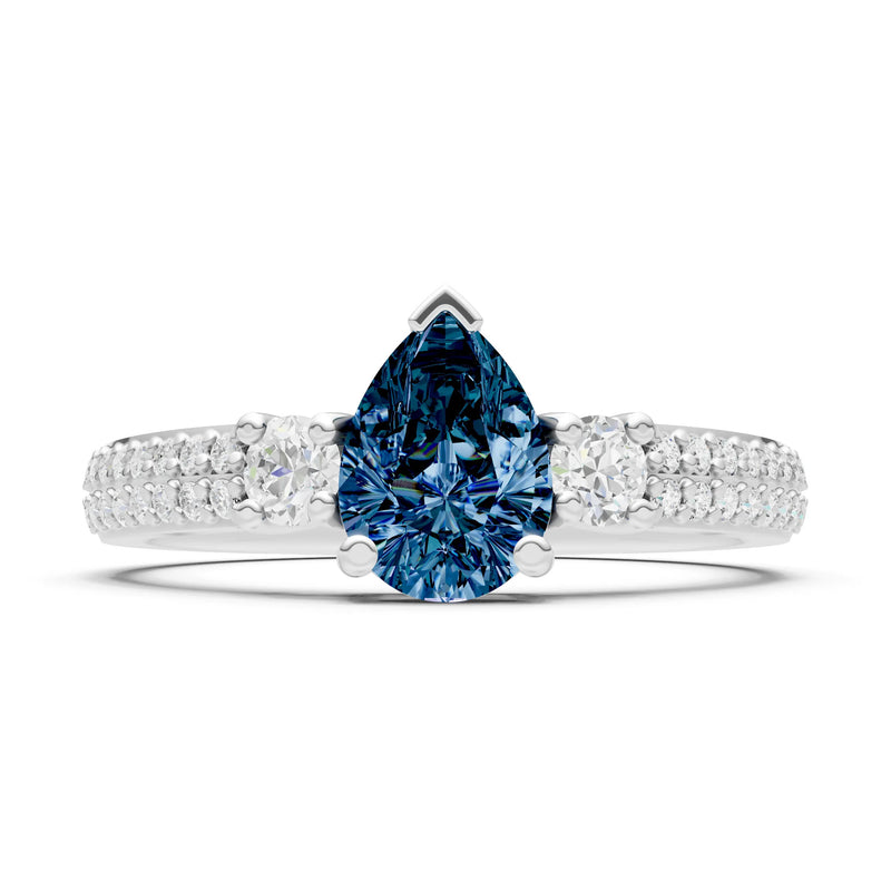 3 Stone Pear Gemstone Double Pave Band