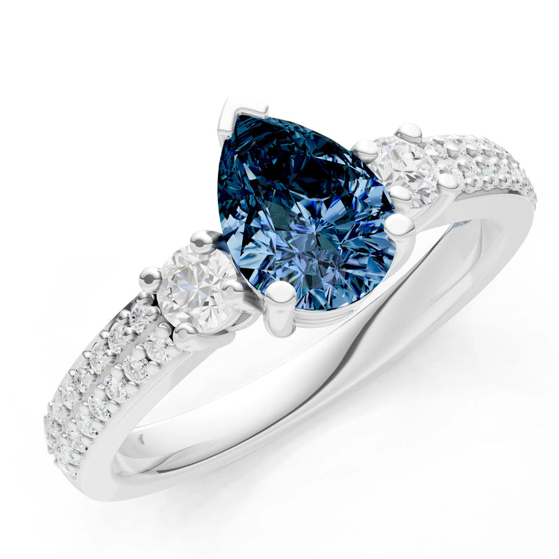 Alexandrite Three Stone Double Pear Cut Pave Band