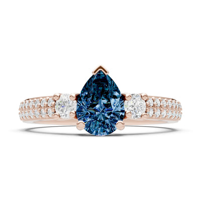 Alexandrite Three Stone Double Pear Cut Pave Band