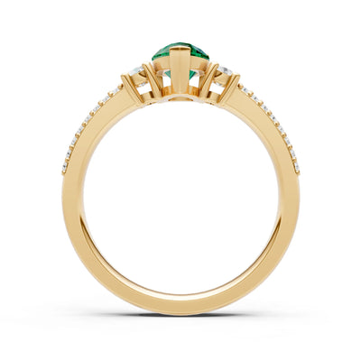 3 Stone Pear Gemstone Double Pave Band