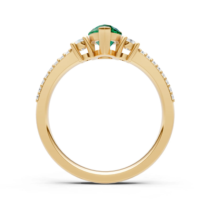 3 Stone Pear Gemstone Double Pave Band