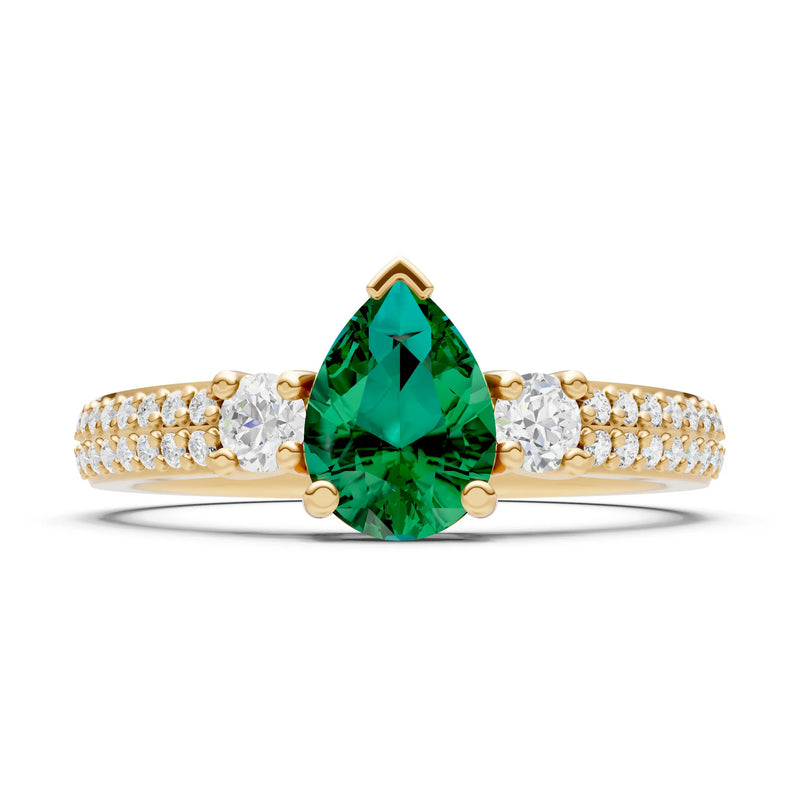 3 Stone Pear Gemstone Double Pave Band