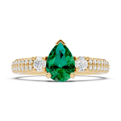 Emerald Three Stone Double Pear Cut Pave Band