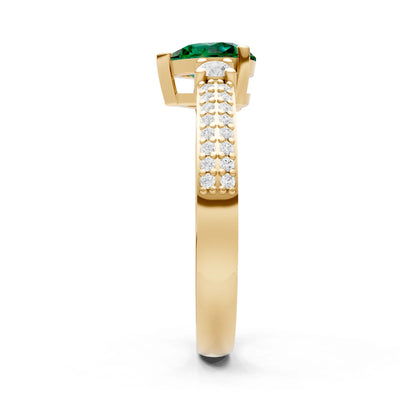 Emerald Three Stone Double Pear Cut Pave Band