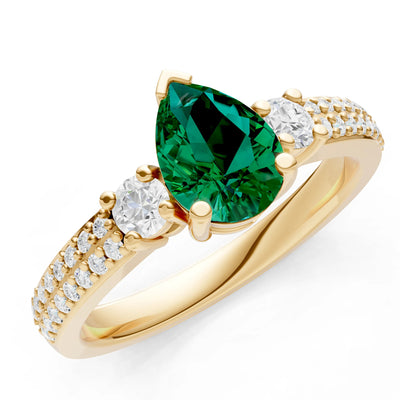 3 Stone Pear Gemstone Double Pave Band