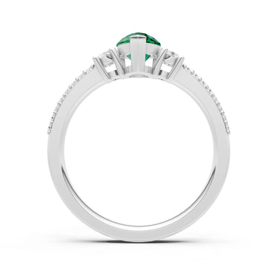 3 Stone Pear Gemstone Double Pave Band