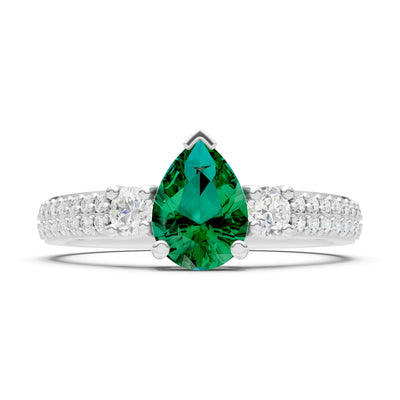 3 Stone Pear Gemstone Double Pave Band