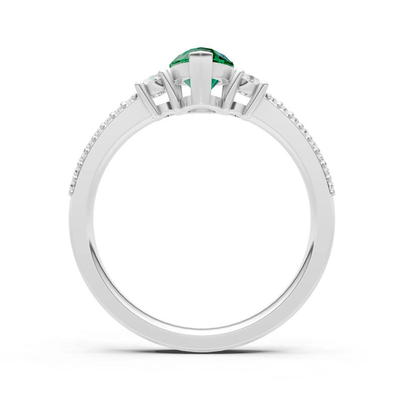 Emerald Three Stone Double Pear Cut Pave Band