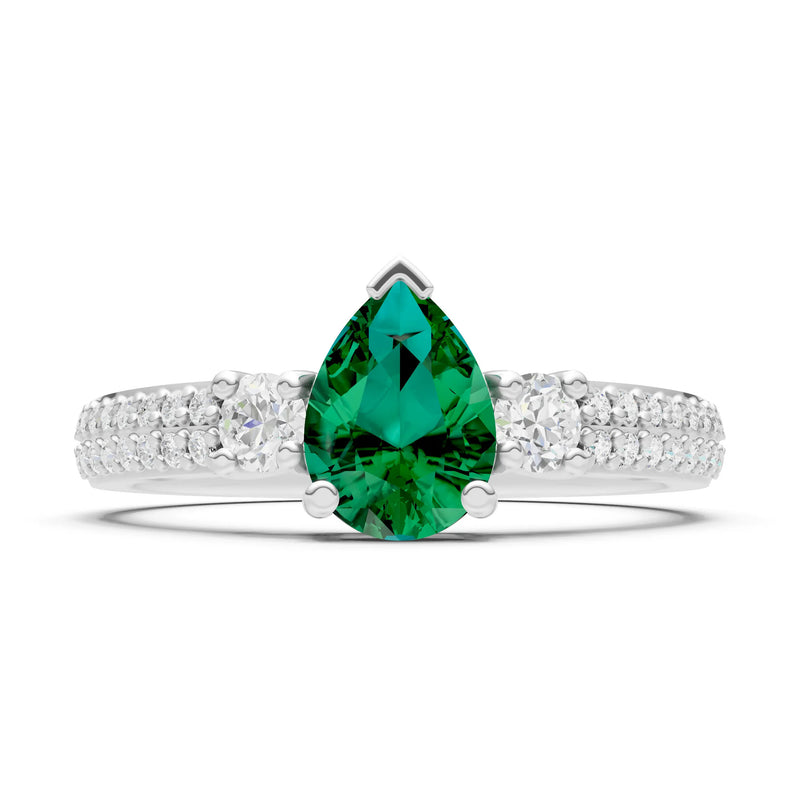 Emerald Three Stone Double Pear Cut Pave Band