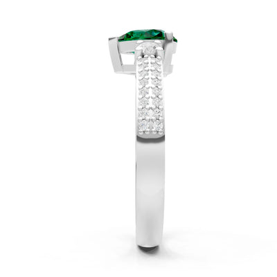 Emerald Three Stone Double Pear Cut Pave Band