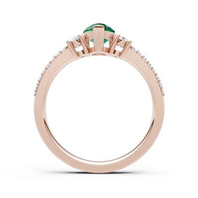 3 Stone Pear Gemstone Double Pave Band