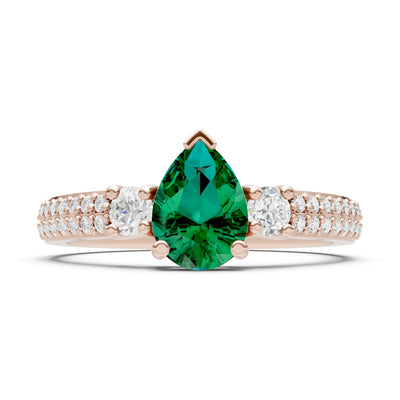 3 Stone Pear Gemstone Double Pave Band