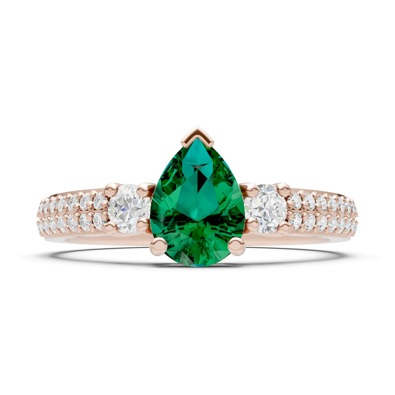 3 Stone Pear Gemstone Double Pave Band