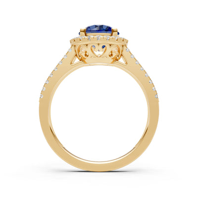 Round Cut Gemstone Halo Double Band Pave