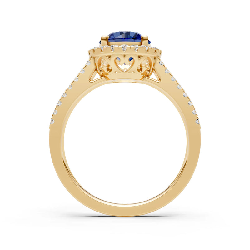 Round Cut Gemstone Halo Double Band Pave