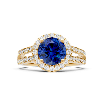 Round Cut Gemstone Halo Double Band Pave