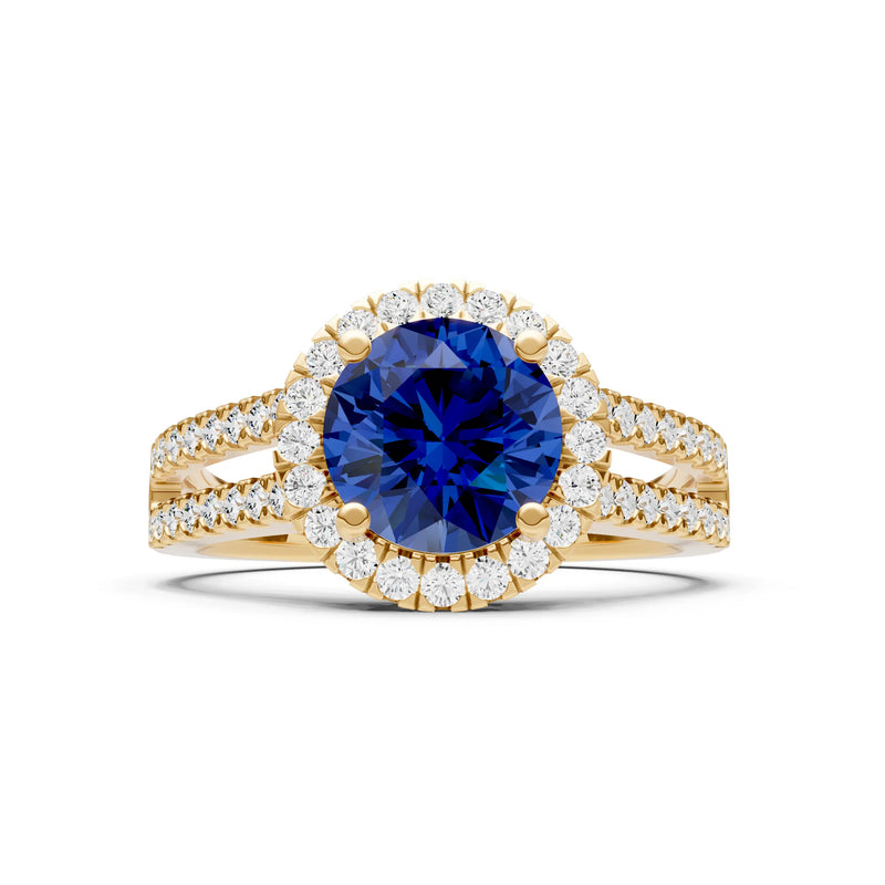 Round Cut Gemstone Halo Double Band Pave