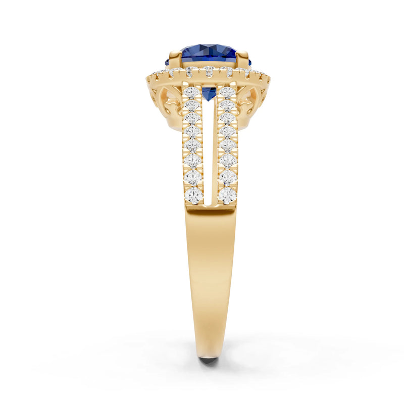 Round Cut Gemstone Halo Double Band Pave