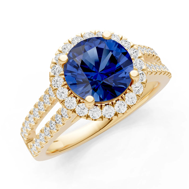 Round Cut Gemstone Halo Double Band Pave