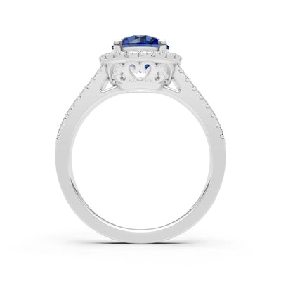 Round Cut Gemstone Halo Double Band Pave
