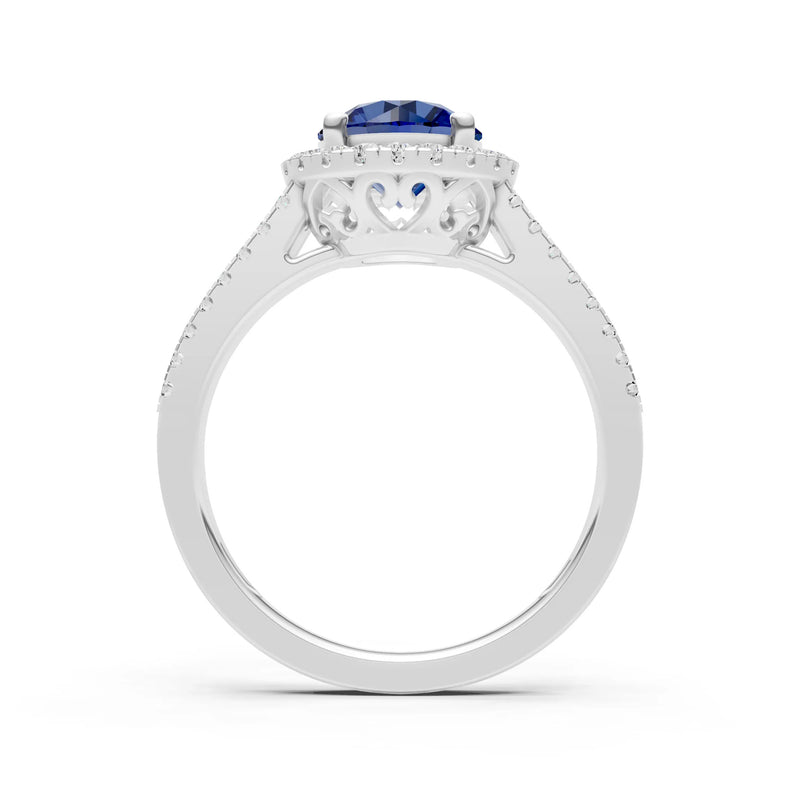 Round Cut Gemstone Halo Double Band Pave