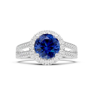Round Cut Gemstone Halo Double Band Pave