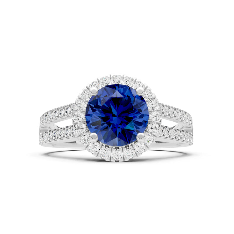 Round Cut Gemstone Halo Double Band Pave