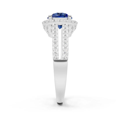 Round Cut Gemstone Halo Double Band Pave
