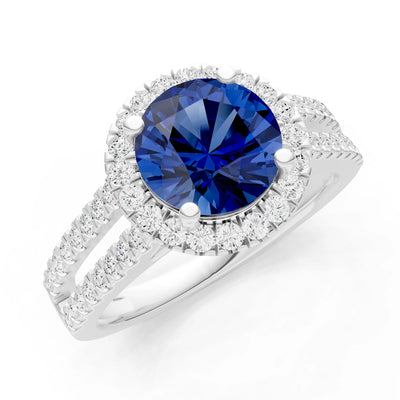 Round Cut Gemstone Halo Double Band Pave
