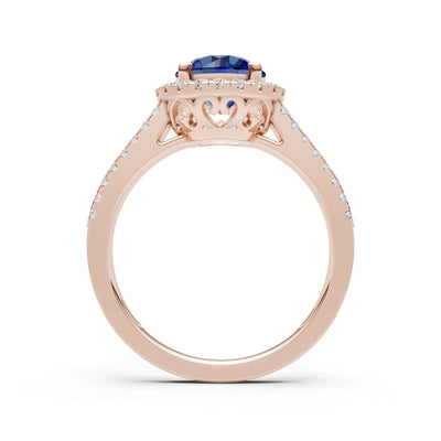 Round Cut Gemstone Halo Double Band Pave