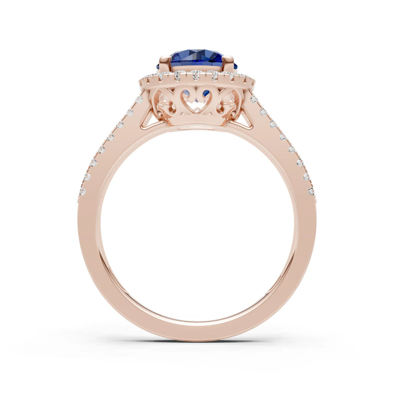 Round Cut Gemstone Halo Double Band Pave