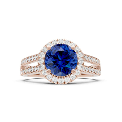 Round Cut Gemstone Halo Double Band Pave