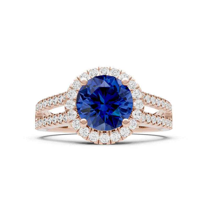 Round Cut Gemstone Halo Double Band Pave