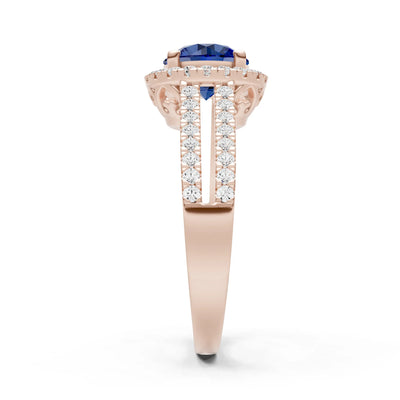 Round Cut Gemstone Halo Double Band Pave