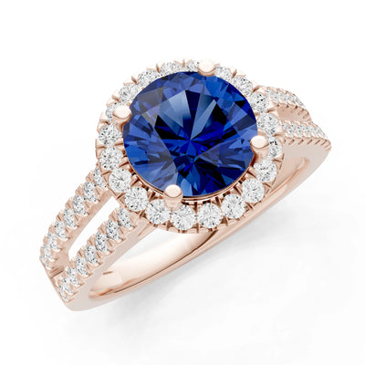 Blue Sapphire Halo Double Round Cut Band Pave