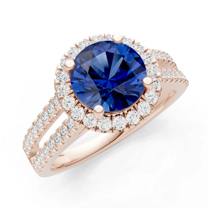 Blue Sapphire Halo Double Round Cut Band Pave