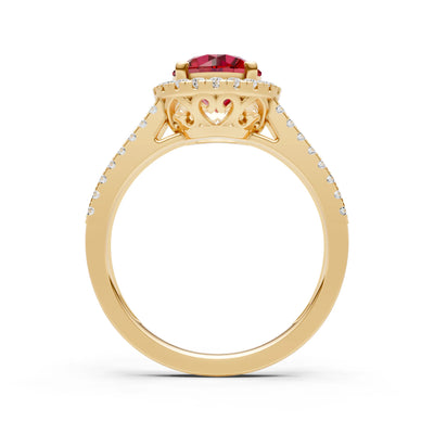 Round Cut Gemstone Halo Double Band Pave