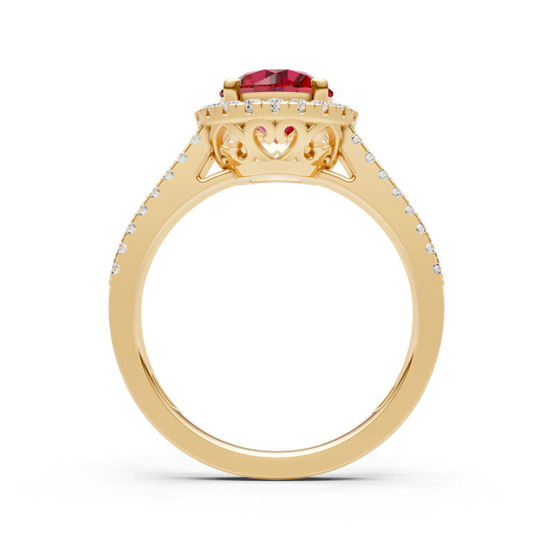Round Cut Gemstone Halo Double Band Pave
