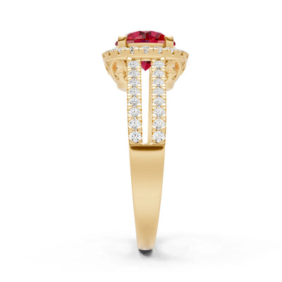 Round Cut Gemstone Halo Double Band Pave