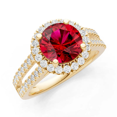 Round Cut Gemstone Halo Double Band Pave