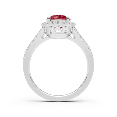 Round Cut Gemstone Halo Double Band Pave