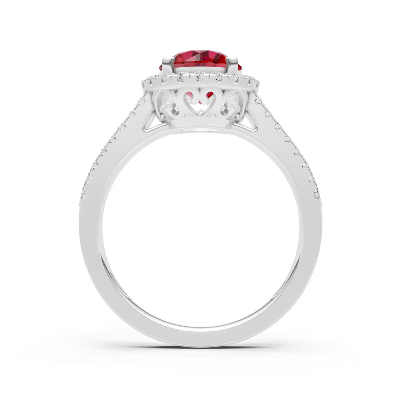 Round Cut Gemstone Halo Double Band Pave
