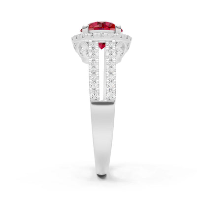 Round Cut Gemstone Halo Double Band Pave