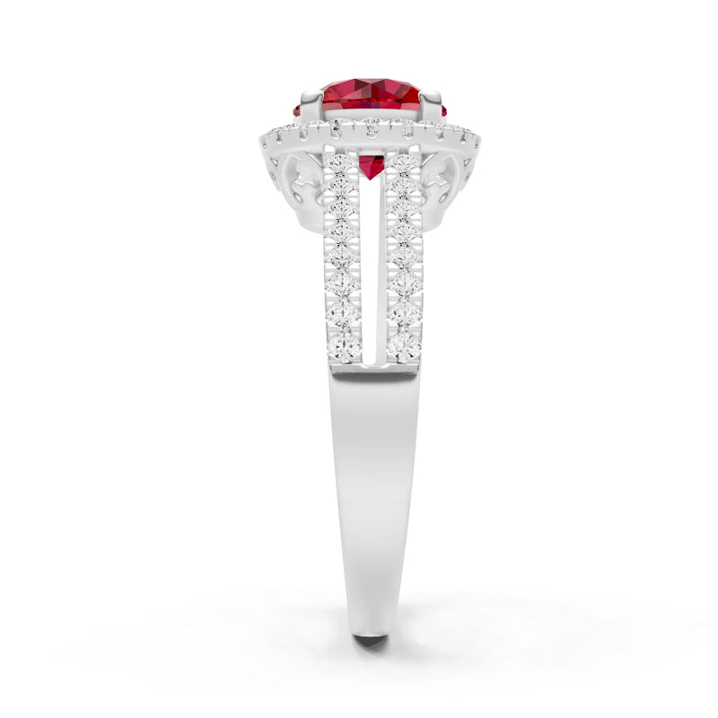 Round Cut Gemstone Halo Double Band Pave
