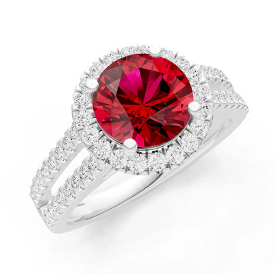 Round Cut Gemstone Halo Double Band Pave